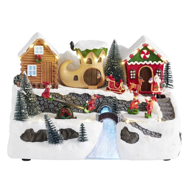 Village de No&euml;l anim&eacute; LED sc&egrave;ne lutins 28,5x19xH18cm