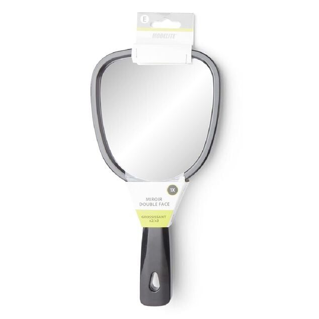 Miroir &agrave; main double face grossissant plastique noir