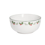 Bol en porcelaine blanc bord vert avec motif feuillage houx Ø13xH6,5cm