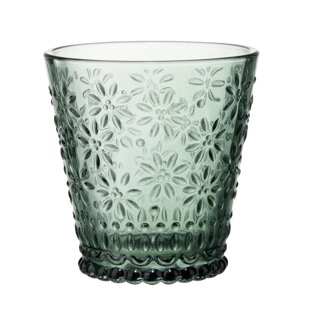 Verre 32cl en verre motif fleur en relief &Oslash;8,6xH9cm (2 mod&egrave;les)