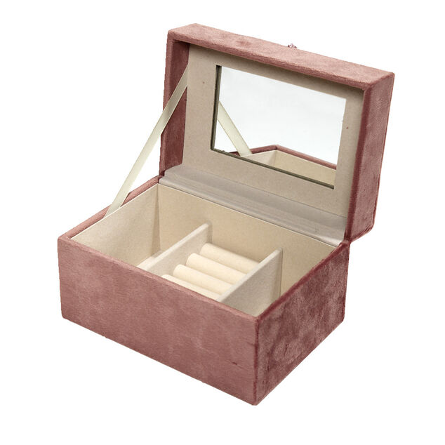 Boîte à bijoux revêtement velours rose 14x10xH8cm