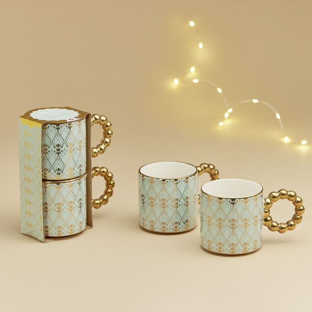 Lot de 2 mugs 30cl design chic bleu clair et dor&eacute;