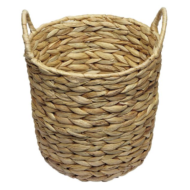Corbeille avec anses en jacinthe tress&eacute;e H25 cm