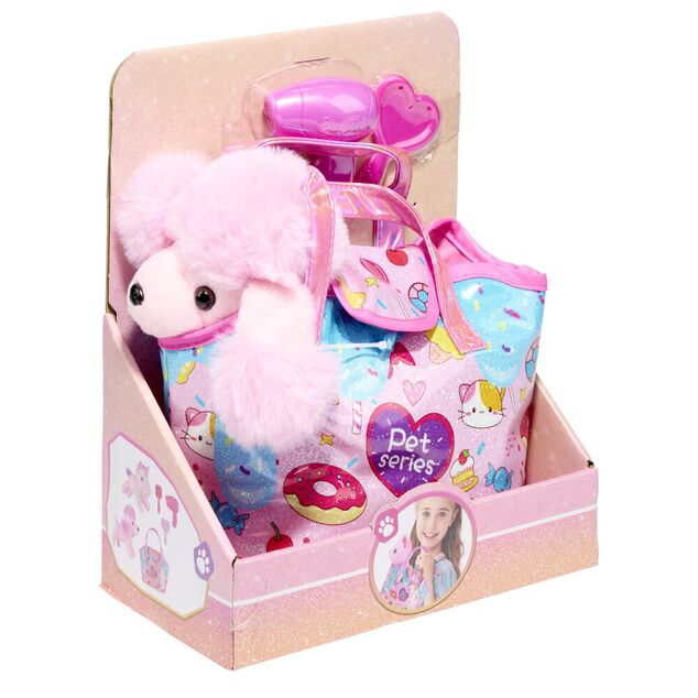 Sac &agrave; main enfant chien peluche polyester rose 23,5x6xH27,5cm
