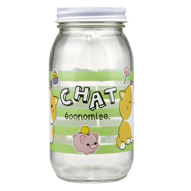 Tirelire kawaii Chat économise bocal verre transparent