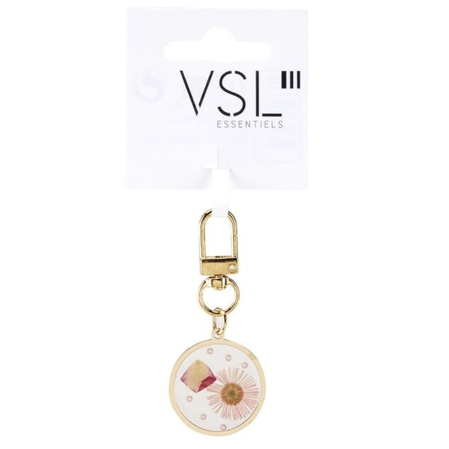 Porte-cl&eacute; en m&eacute;tal et r&eacute;sine fleurs s&eacute;ch&eacute;es L6,5cm (3 mod&egrave;les)