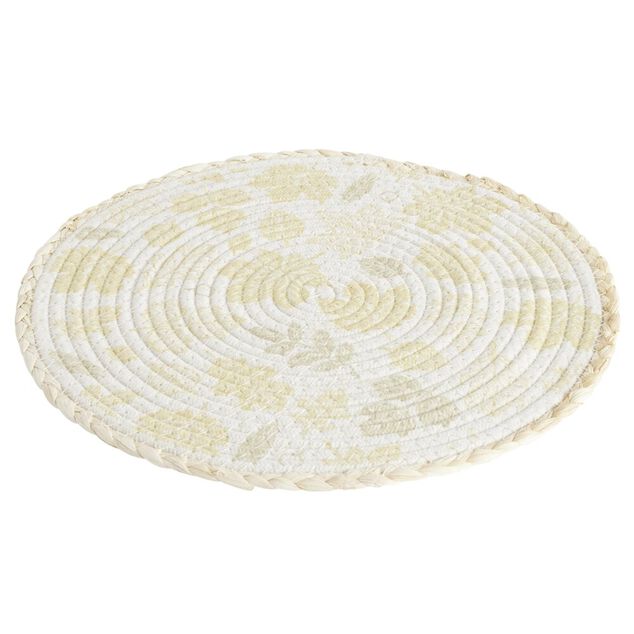 Set de table rond coton motif feuille automne jaune &Oslash;35cm