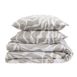 Parure de lit 2 personnes 240x220cm polyester motif feuillage beige et blanc