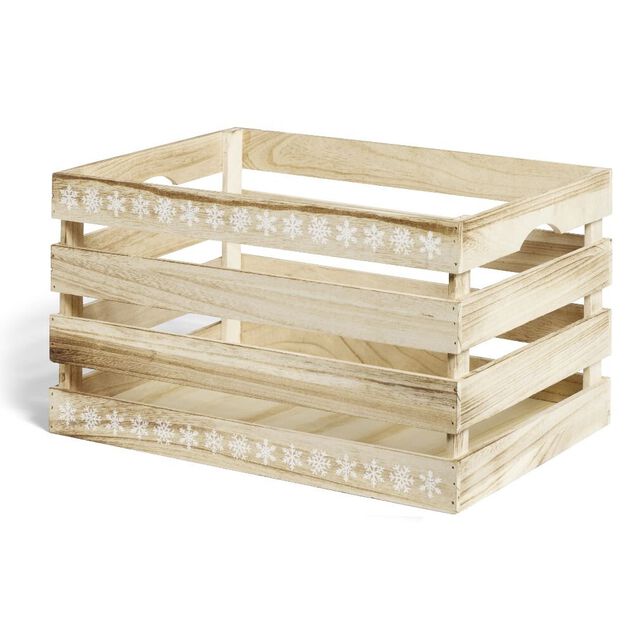 Cagette en bois motif flocon blanc 44x33xH25cm