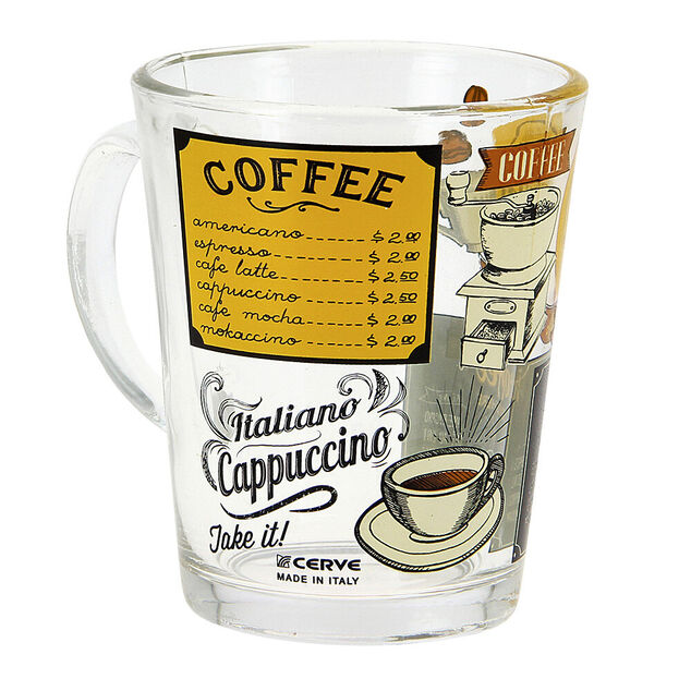 Mug en verre 31 cl transparent motif Menu Café