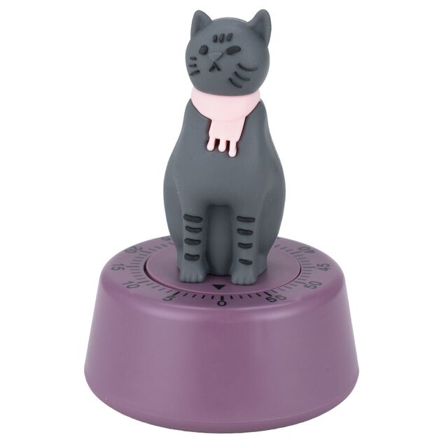 Minuteur cuisine forme chat violet &Oslash;7xH10cm