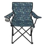 Fauteuil p&ecirc;cheur avec porte-boisson motif feuillage exotique L50xP50xH80cm