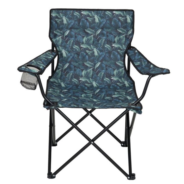 Fauteuil p&ecirc;cheur avec porte-boisson motif feuillage exotique L50xP50xH80cm