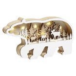 Ours lumineux No&euml;l en bois paysage 8LED blanc chaud 23x3xH13cm