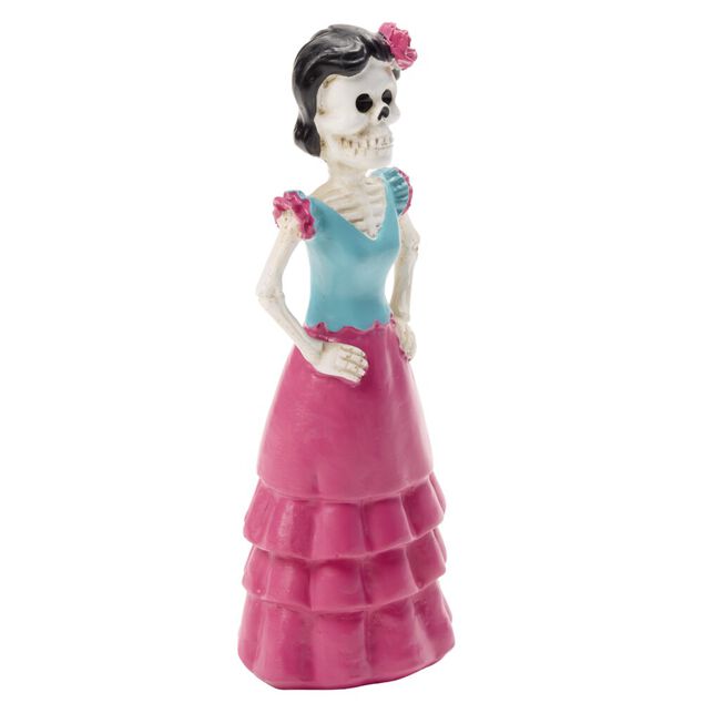 Figurine couple mexicain Halloween Calavera r&eacute;sine &Oslash;5,5xH16,5cm (2 mod&egrave;les)