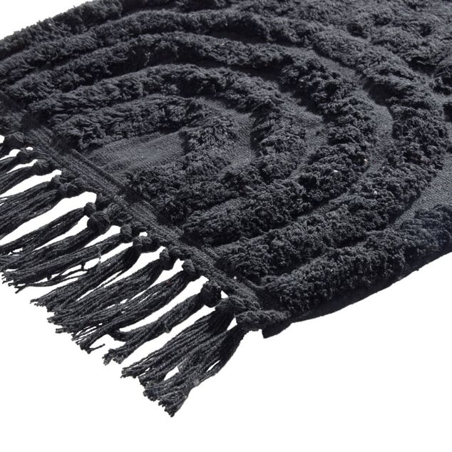 Tapis salle de bain frange coton noir 50x80cm
