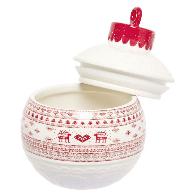 Mini bonbonni&egrave;re en c&eacute;ramique d&eacute;cor No&euml;l rouge blanc