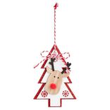 Suspension de Noël en bois forme étoile ou sapin avec tête de renne 11x11cm
