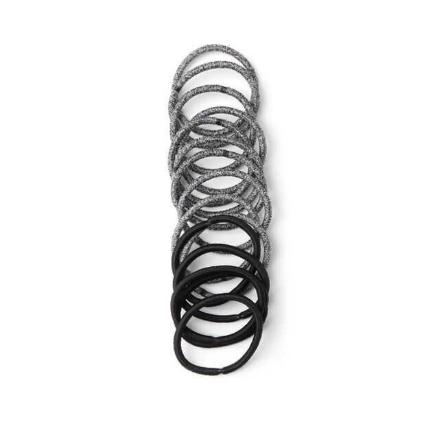 Lot de 15 &eacute;lastiques &agrave; cheveux polyester noir et blanc aspect chin&eacute;