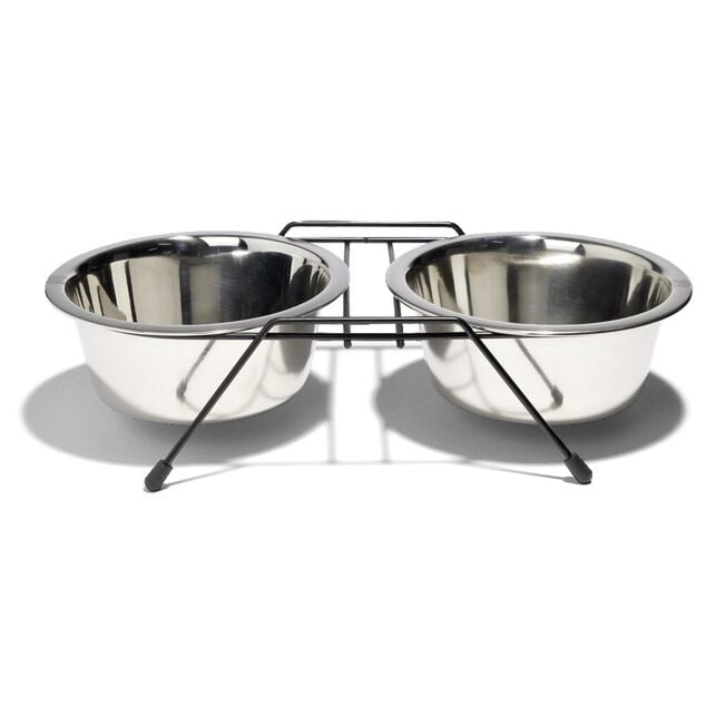 Gamelle double pour chien en inox avec support