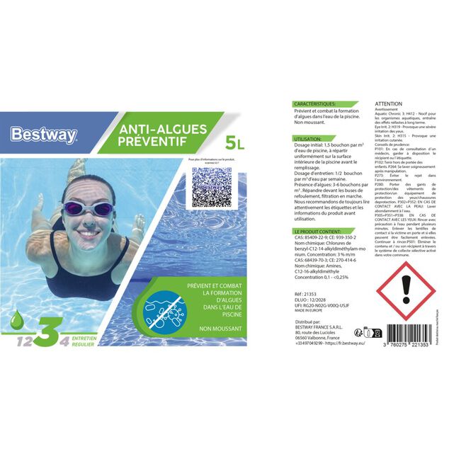 Anti algues piscine pr&eacute;ventif 5L