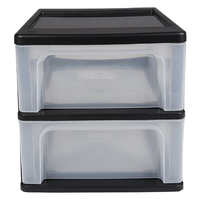 Tour de rangement A4 2 tiroirs noir et transparent 14 L