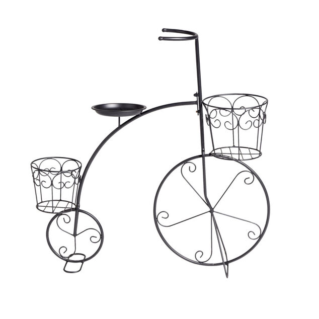 Porte plante forme v&eacute;lo style r&eacute;tro en m&eacute;tal noir 70xH71x23cm