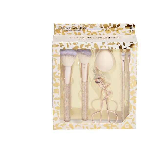Kit accessoires maquillage 6 pi&egrave;ces beige ou rose - 2 coloris