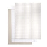 Lot de 3 torchons rectangulaires 50x70cm 100% coton blanc et beige