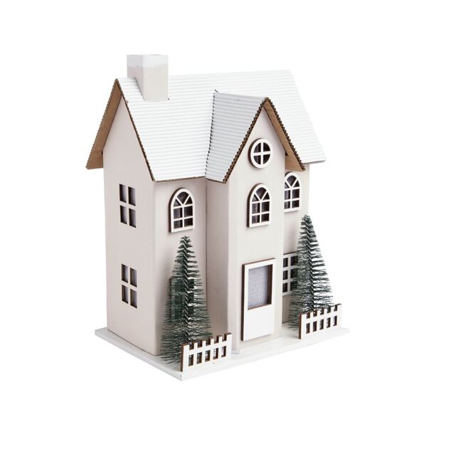 Chalet de No&euml;l lumineux H20,5cm - 2 coloris rouge ou blanc