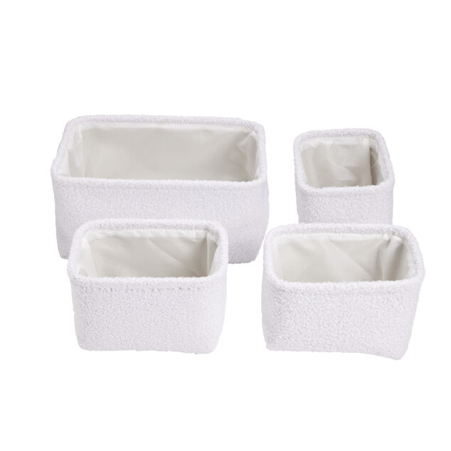Set de 4 pani&egrave;res tissu bouclette blanc 2 tailles 36x16xH26cm et 23x16xH14cm