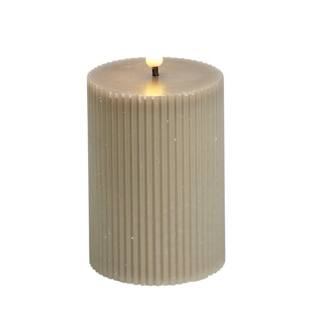 Bougie pilier &agrave; LED stri&eacute;e gris &Oslash;7xH10cm