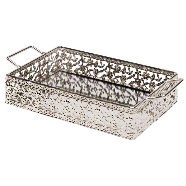 Miroir d&eacute;co style plateau motif arabesque brillant 18x10cm