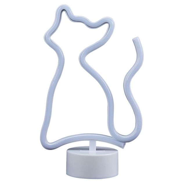 Lampe n&eacute;on sur base forme chat PVC 27x17cm rose