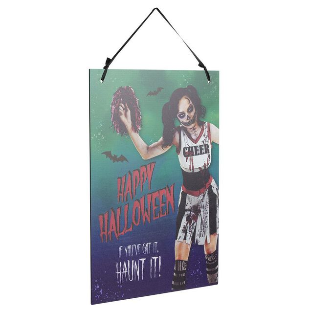 Pancarte Halloween bal de promo zombie &agrave; suspendre m&eacute;tal
