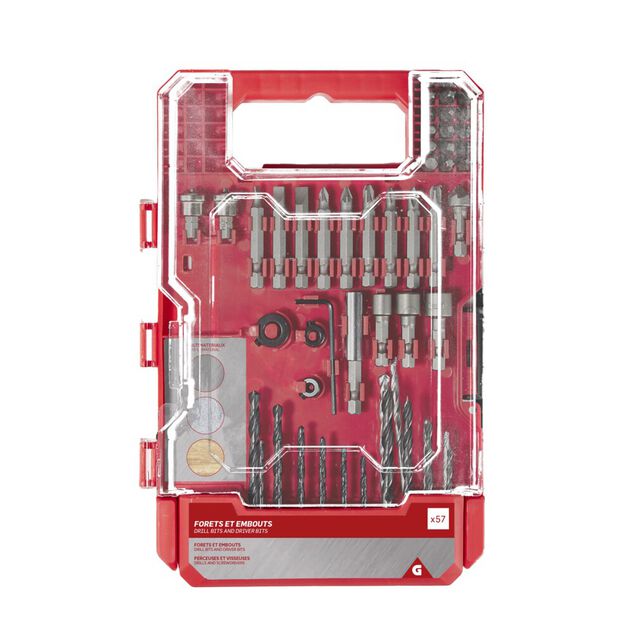 Forets et embouts en métal dans boîte plastique 57 pièces