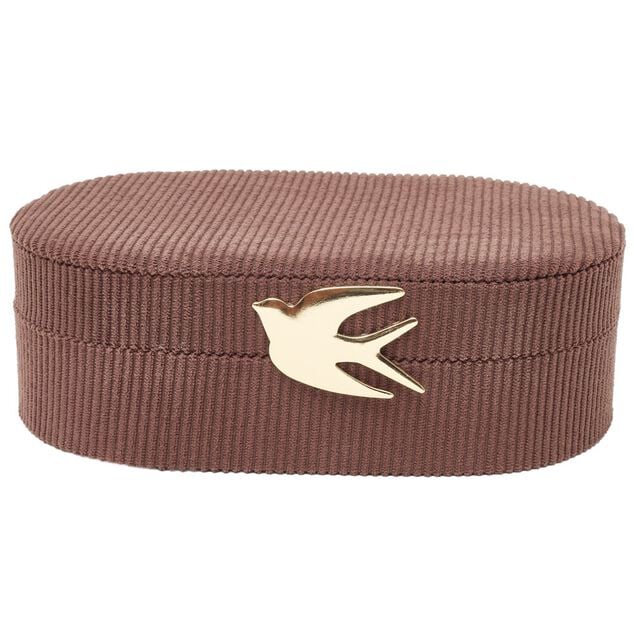 Bo&icirc;te &agrave; bijoux ovale velours fermoir m&eacute;tal dor&eacute;  hirondelle 22x13xH6,5cm (2 mod&egrave;les)