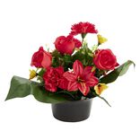 Vasque fleurs artificielles boutons de roses/oeillets/pens&eacute;es &Oslash;33xH27cm