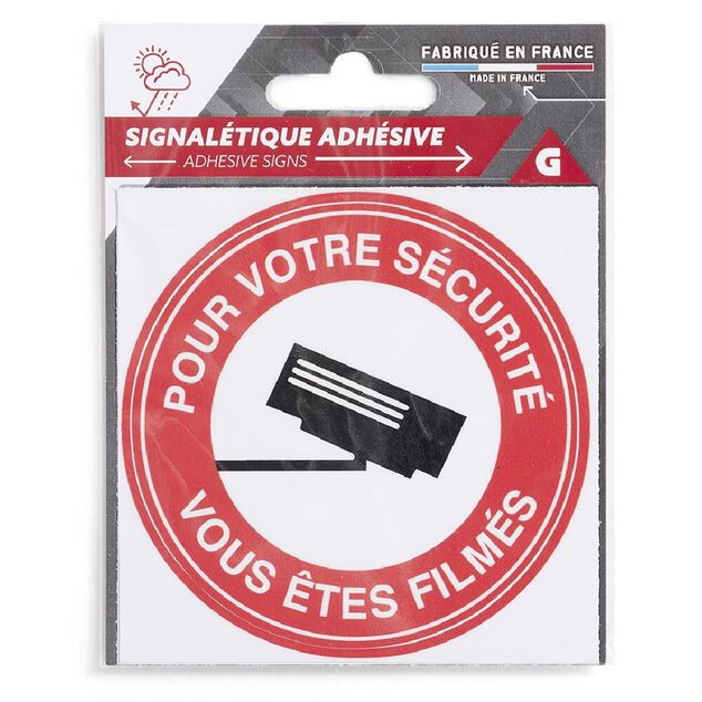 Signal&eacute;tique adh&eacute;sive "Surveillance vid&eacute;o, vous &ecirc;tes film&eacute;s" - 8x8 cm