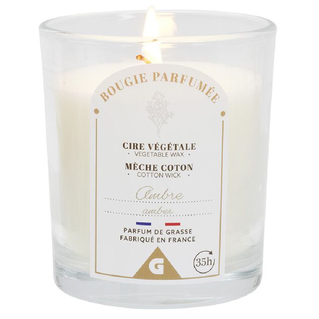 Bougie marron dans verre senteur ambre patchouli Ø7xH8cm