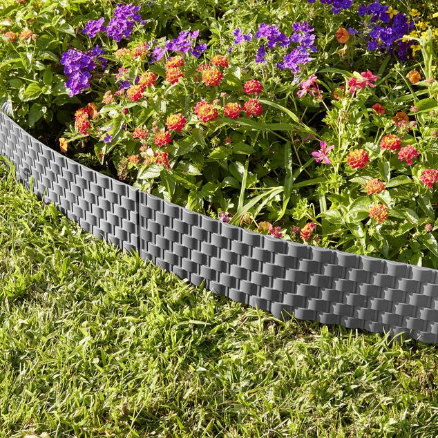 Bordure de jardin plastique effet tress&eacute; L60xH22cm (2 mod&egrave;les gris ou marron)