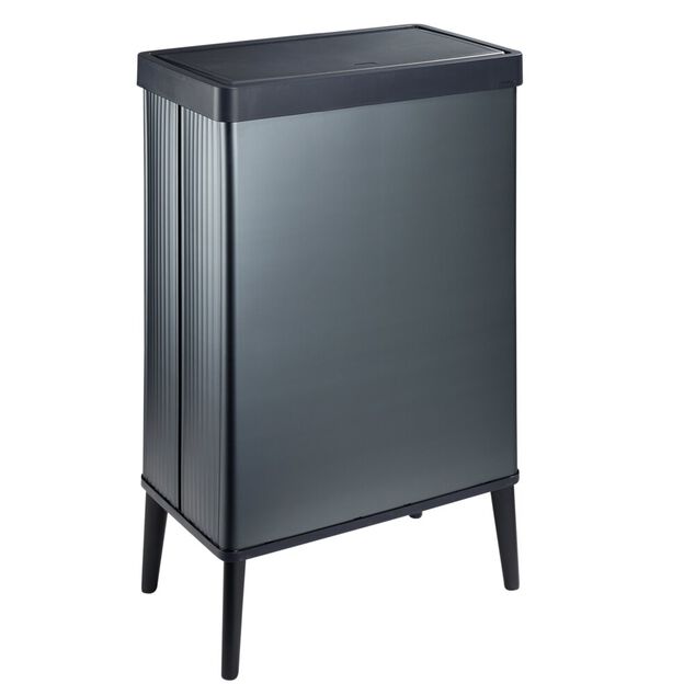 Poubelle haute 54L sur pieds avec couvercle push bleu perle H70cm