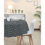 Nappe ronde toile cir&eacute;e grise &agrave; pois blancs