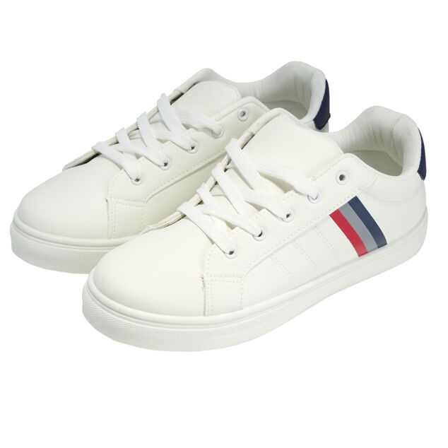 Baskets unisexe simili blanc rayures rouges et bleues T45