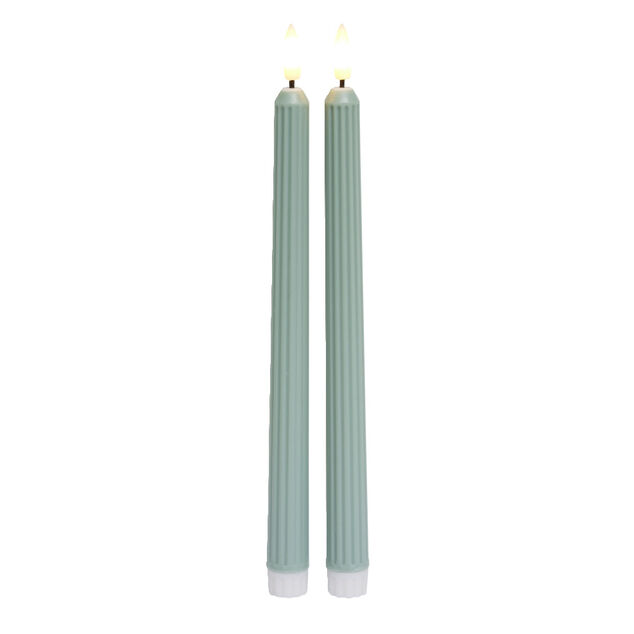 Lot de 2 bougies chandelles LED vertes &Oslash;2,2xH22,5cm