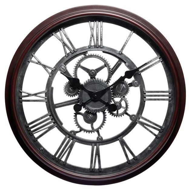 Horloge ronde design engrenage noir &Oslash;50 cm