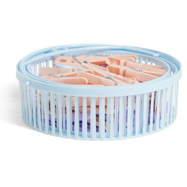 Panier avec 50 pinces &agrave; linge bleu - &Oslash;20xH.17cm