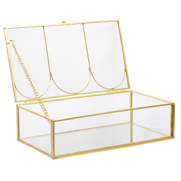 Bo&icirc;te &agrave; bijoux en m&eacute;tal et verre transparent dor&eacute;