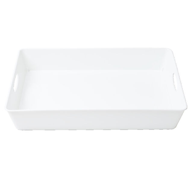 Bac de rangement plastique blanc avec poignée 37,5x26xH6cm