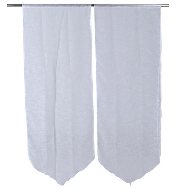 Vitrage passe tringle finition pointe effet lin uni blanc 60x160 cm x2